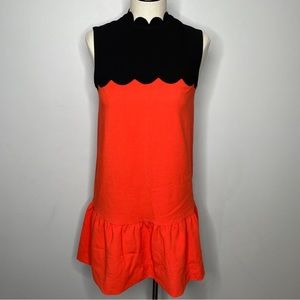 Victoria Beckham Mini Dress Women XS Red Black Scalloped Mock Neck Peplum Bottom
